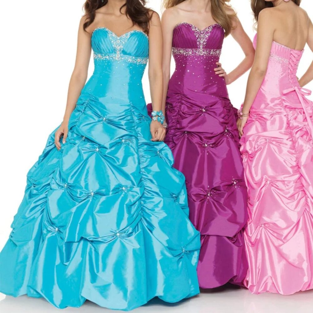 MORI LEE Barbie Flamingo Pink BALLGOWN DRESS Long pick-up pleats 8 - Picture 3 of 13